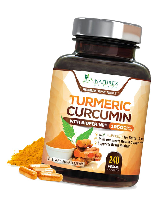 Turmeric Curcumin Supplement - 1950mg Organic Turmeric - 95% Curcuminoids & BioPerine Black Pepper Extract for Best Absorption - Natural Vegan Joint & Immune Support, Bottled in USA - 240 Capsules