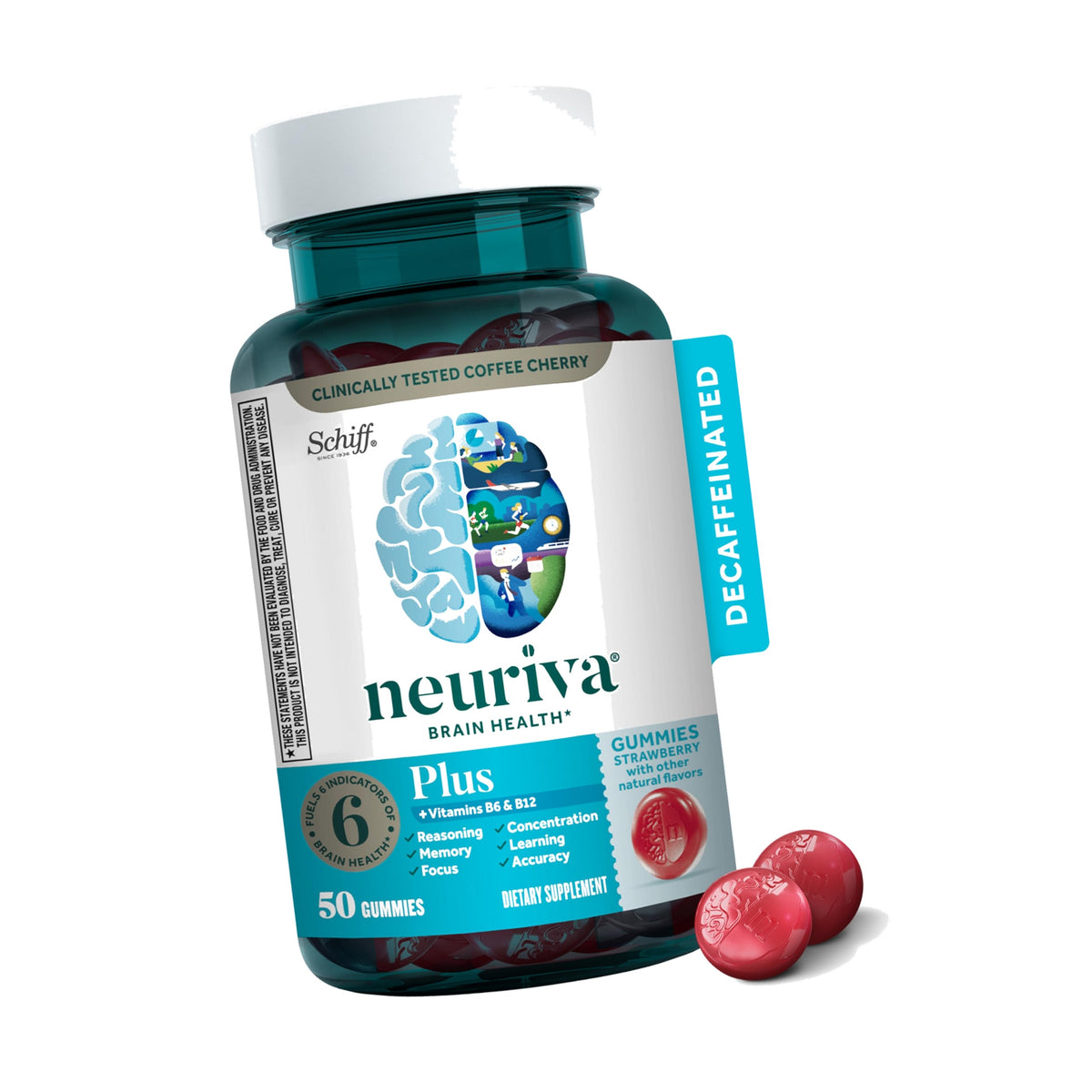 NEURIVA Plus Brain Supplements - 50 Count Strawberry Gummies