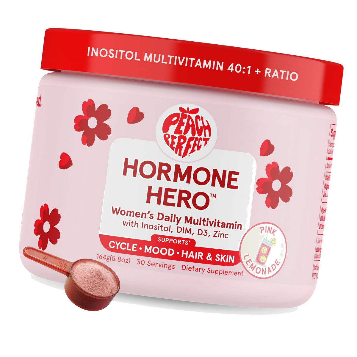 Peach Perfect Inositol Powder Multivitamin, Pink Lemonade Flavor – 4g Myo & D-Chiro Inositol, DIM, Zinc, Magnesium Glycinate, Vitamin D3 – Supports Women’s Health, Cycle, Energy, 30 SVG