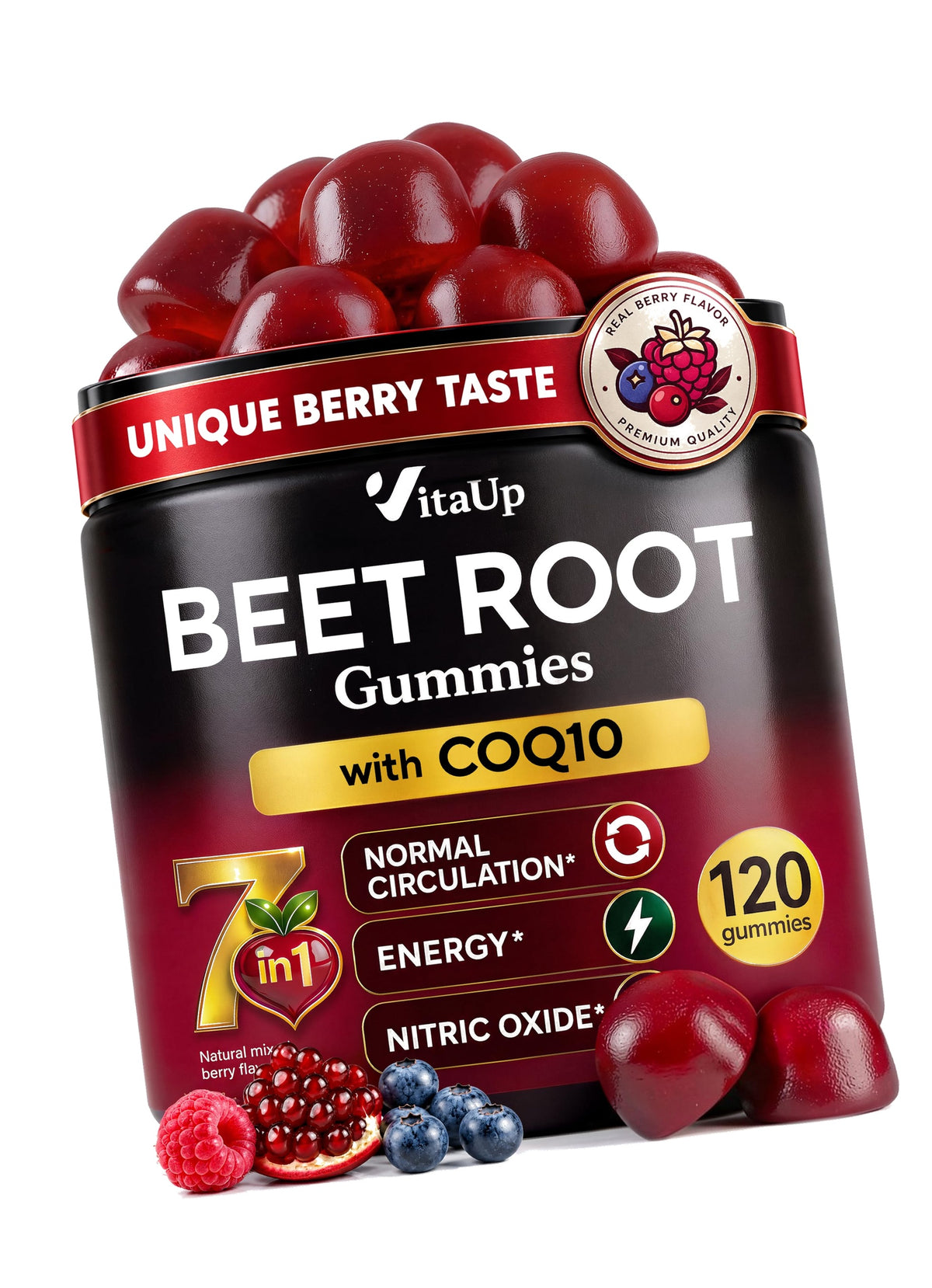 VitaUp Beet Root Gummies – Beetroot Gummies with CoQ10, Grape Seed, Vitamin C, B12 & B3 – Beets Gummies for Circulation Support – Beet Supplement for Energy & Immune Support – 120 Beets Chews