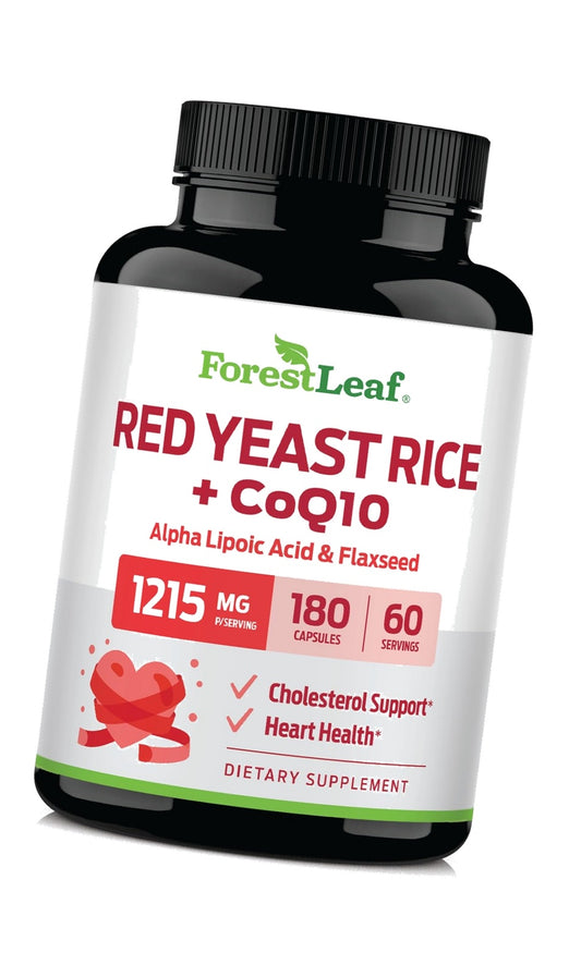 ForestLeaf Red Yeast Rice with CoQ10 Supplement - 1215mg Extra Strength Red Yeast Rice Capsules with Alpha Lipoic Acid & Organic Flaxseed, Citrinin Free - 180 Capsules