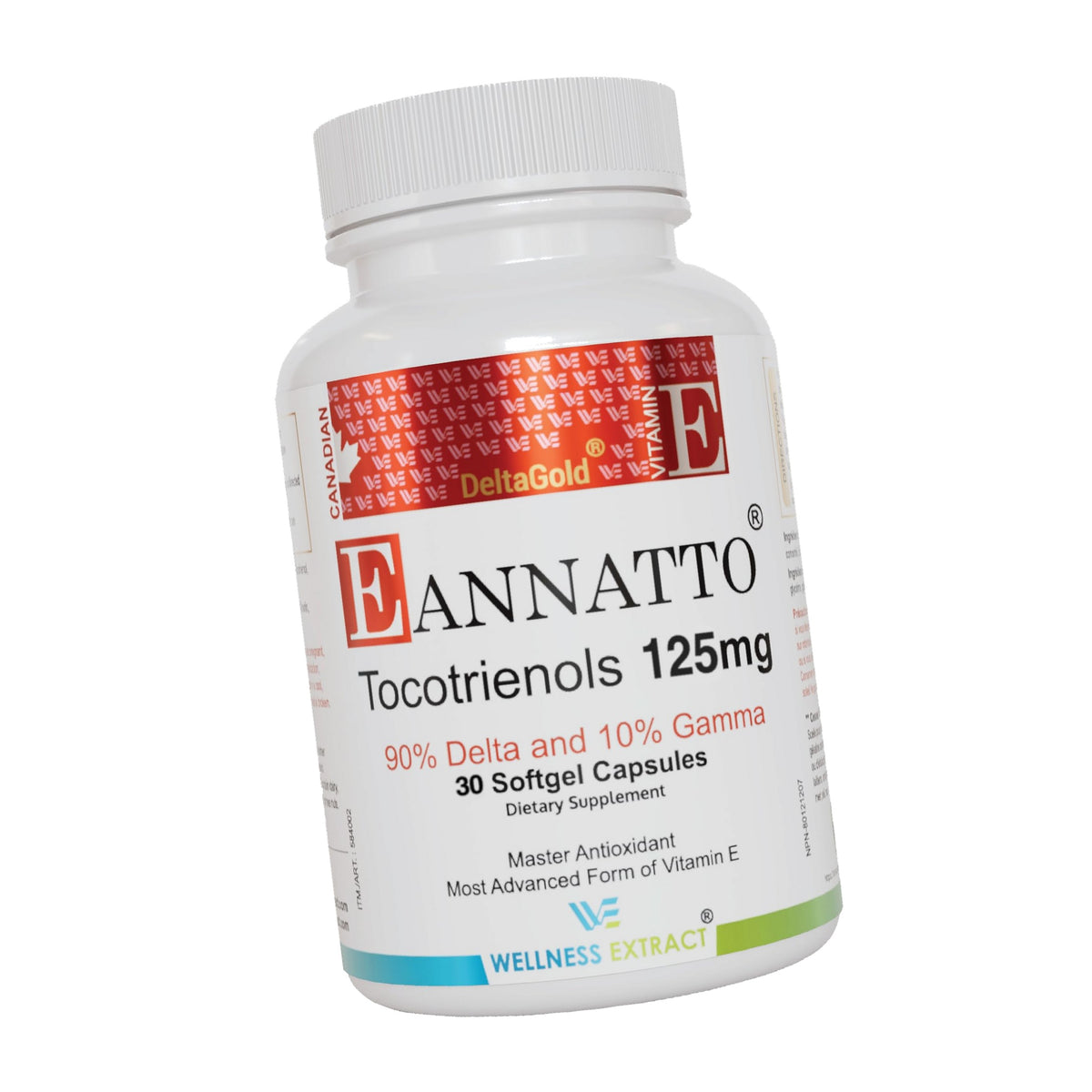 WELLNESS EXTRACT Eannatto Tocotrienols Vitamin E Supplements Tocopherol Free, Non-GMO, Gluten Free & Antioxidant (125MG 30 Softgels)