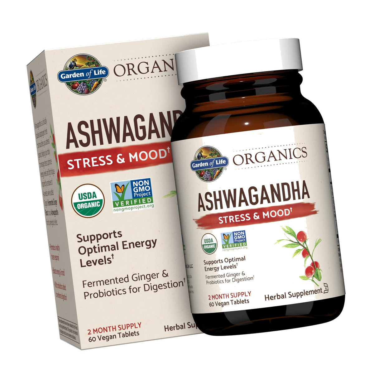 Garden of Life Organic Ashwagandha with Probiotics & Ginger, 60 Day Supply
