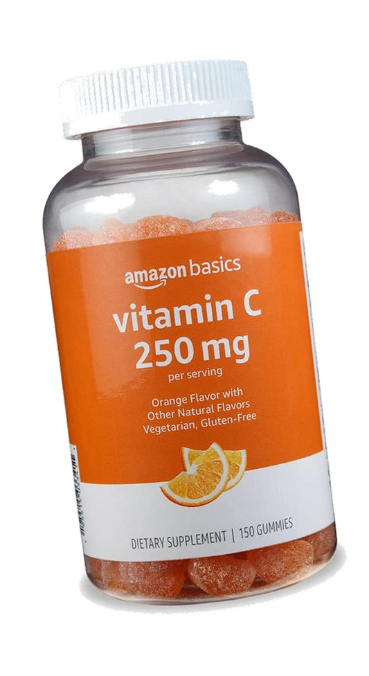 Amazon Basics Vitamin C Gummies, Sour Orange Flavor, 250 mg, 150 Count, Vegetarian, Immune Health Support (Previously Solimo)