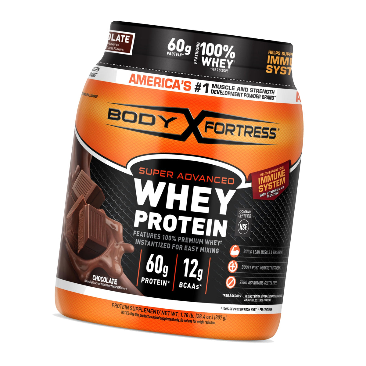 Body Fortress Super Advanced Whey Protein, Chocolate, 1.78 lbs