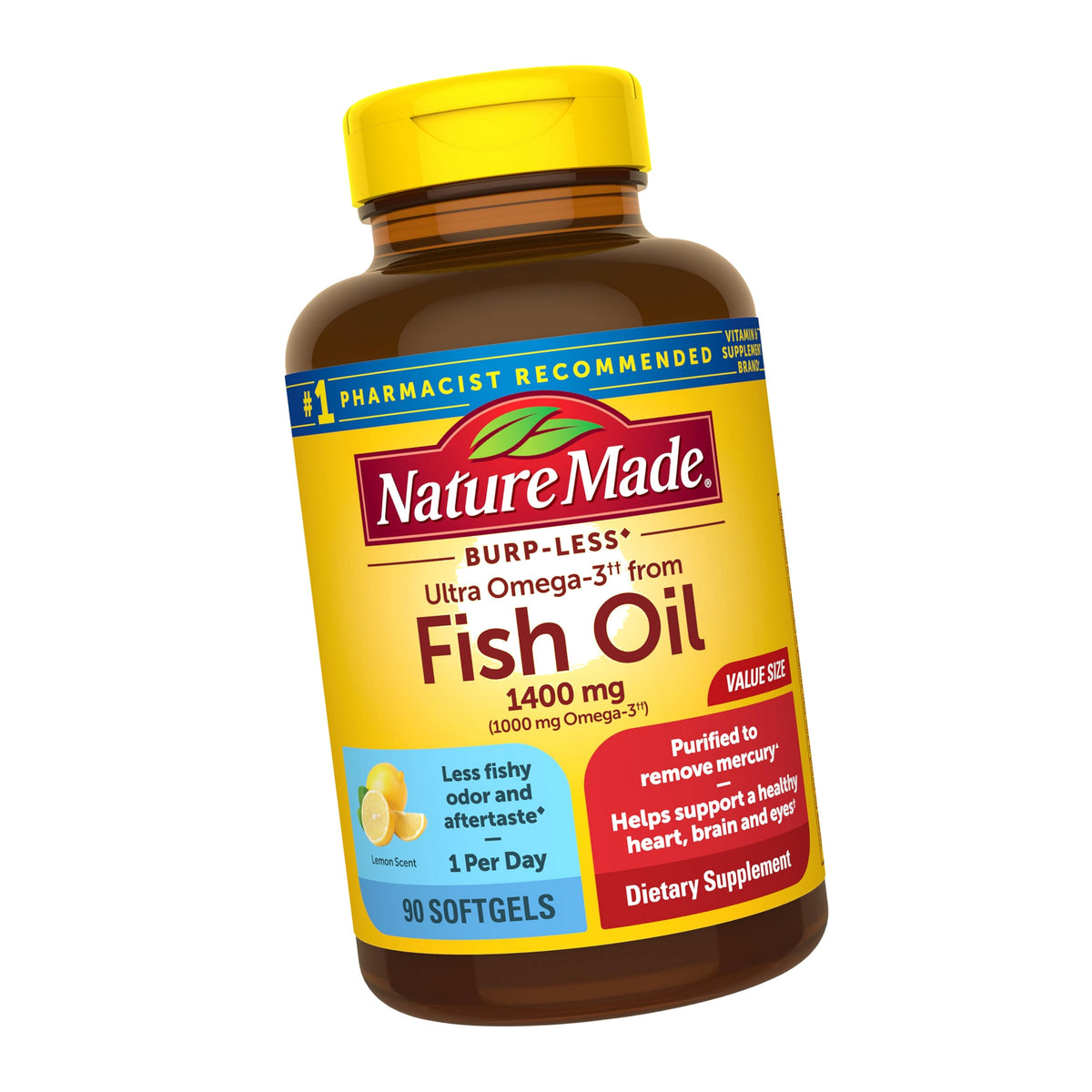 Nature Made Burp Less Ultra Omega 3 Fish Oil 1400mg Softgels, 90 Softgels