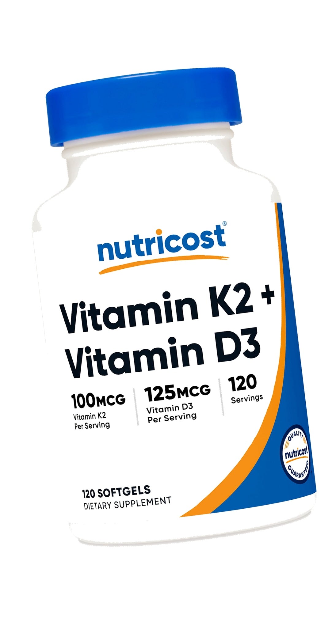 Nutricost Vitamin D3 + K2 (5000 IU D3 / 100mcg MK7) 120 Softgels, GMO-Free