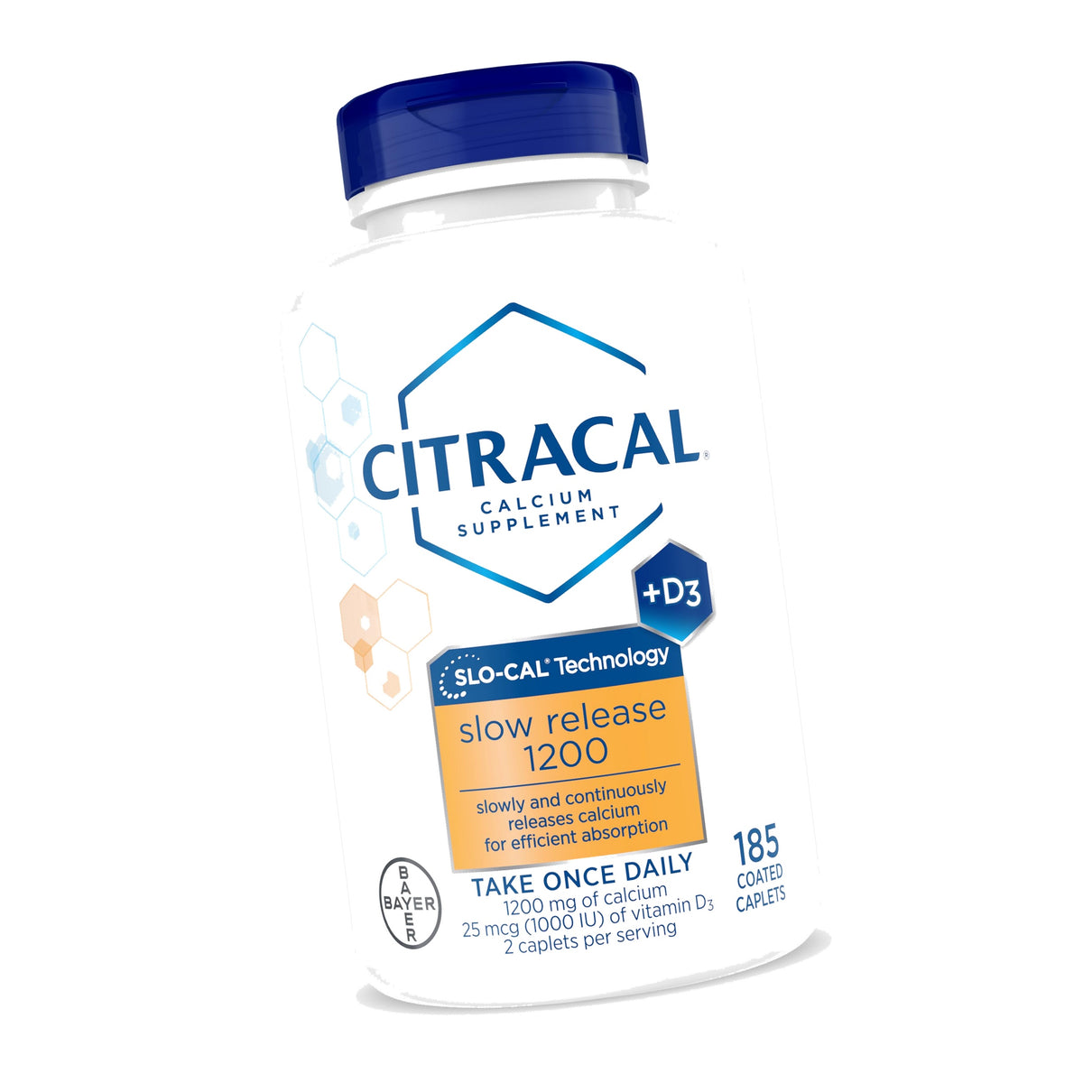 Citracal Slow Release- Calcium 1200 mg with Vitamin D3, Magnesium, Calcium Supplement, Bone Health Support, Take Once Daily Caplet, 185 Count