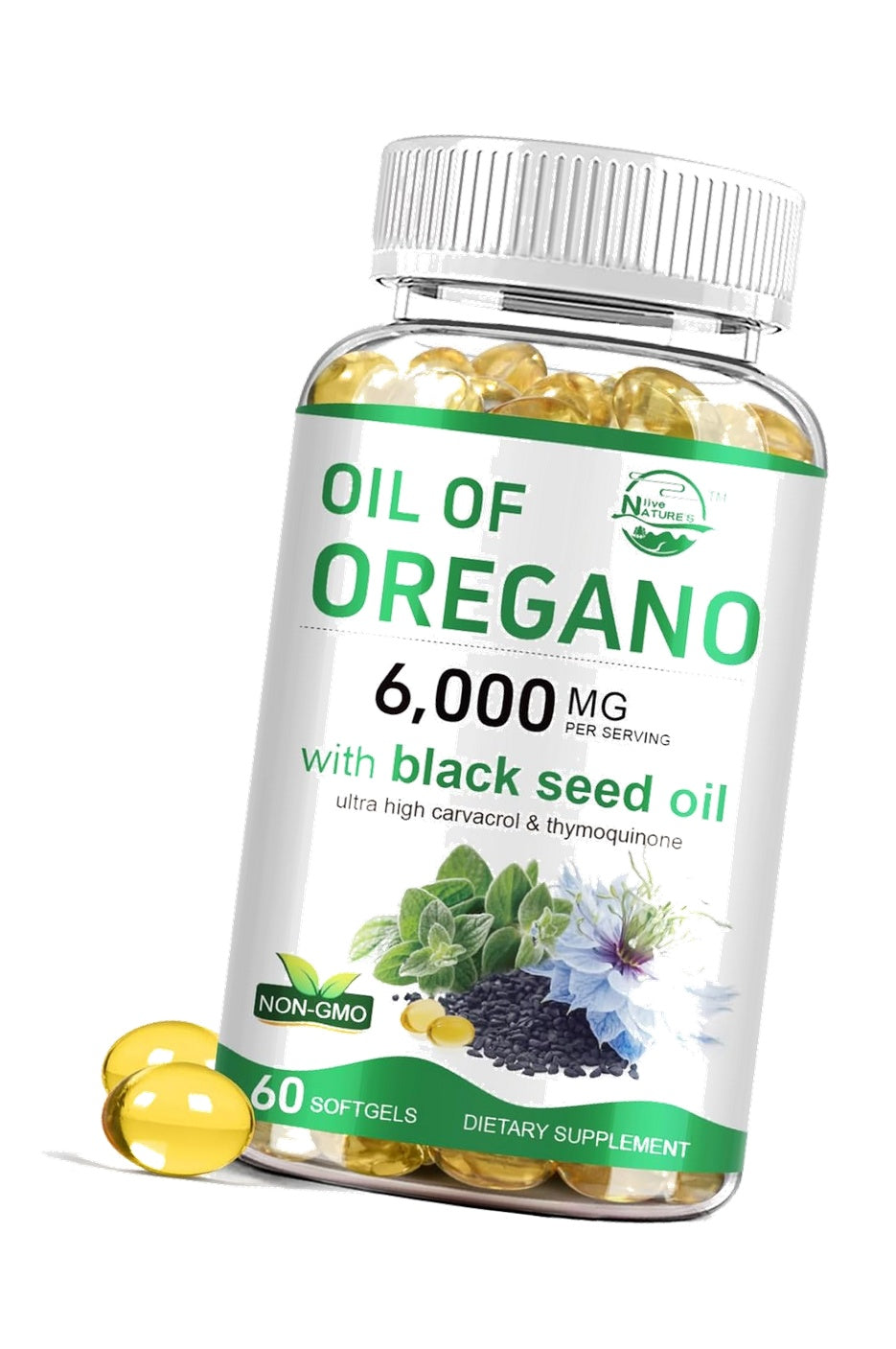 Nature's live Oil of Oregano with Black Seed Oil