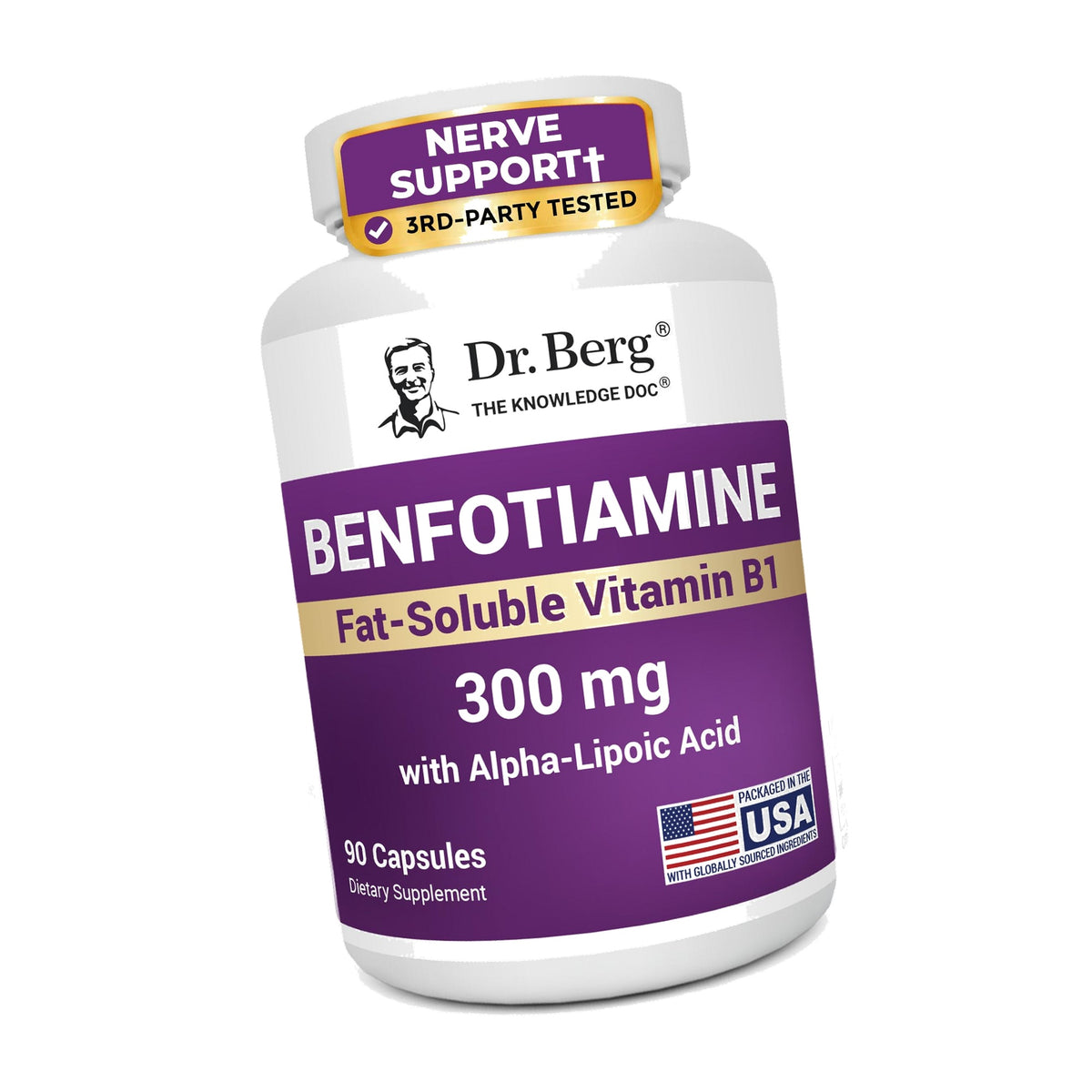 Dr. Berg Vitamin B1 Benfotiamine 300mg | 8-in-1 Nerve Support | 90 Capsules