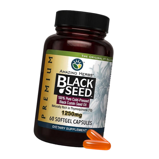 Amazing Herbs Premium Black Seed Oil - 60 Count Softgels, 1250mg