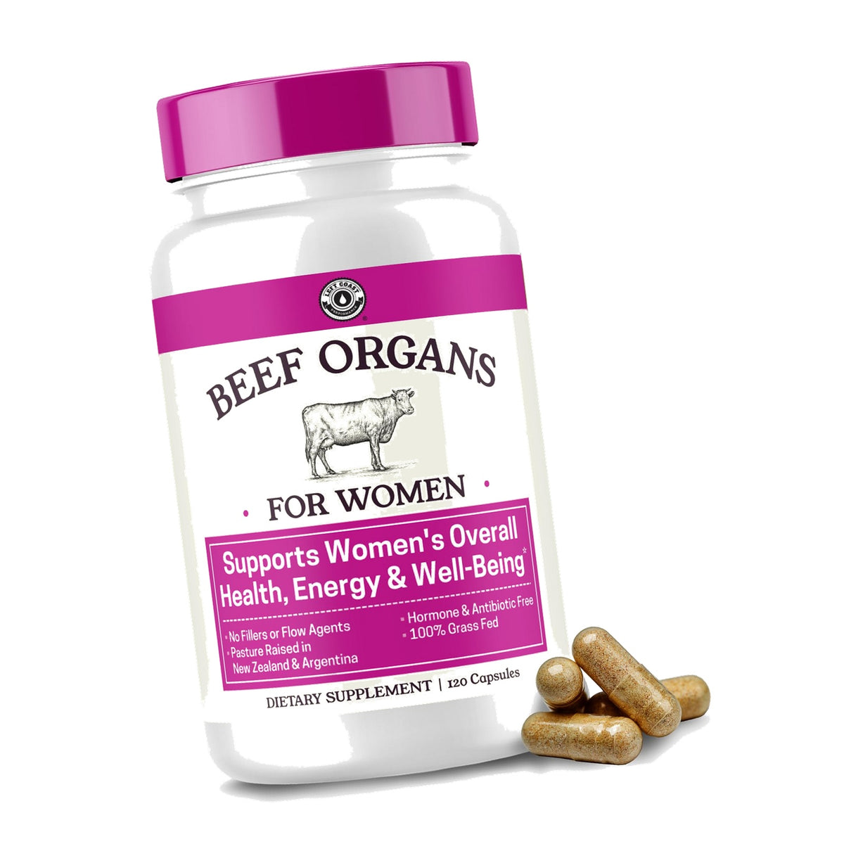Beef Organ Supplement for Women, Natural Source of Iron, 120 Capsules