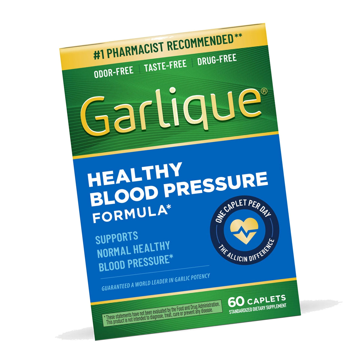 Garlique Garlic Extract Supplement, Healthy Blood Pressure Formula, Odorless & Vegan, 60 Caplets