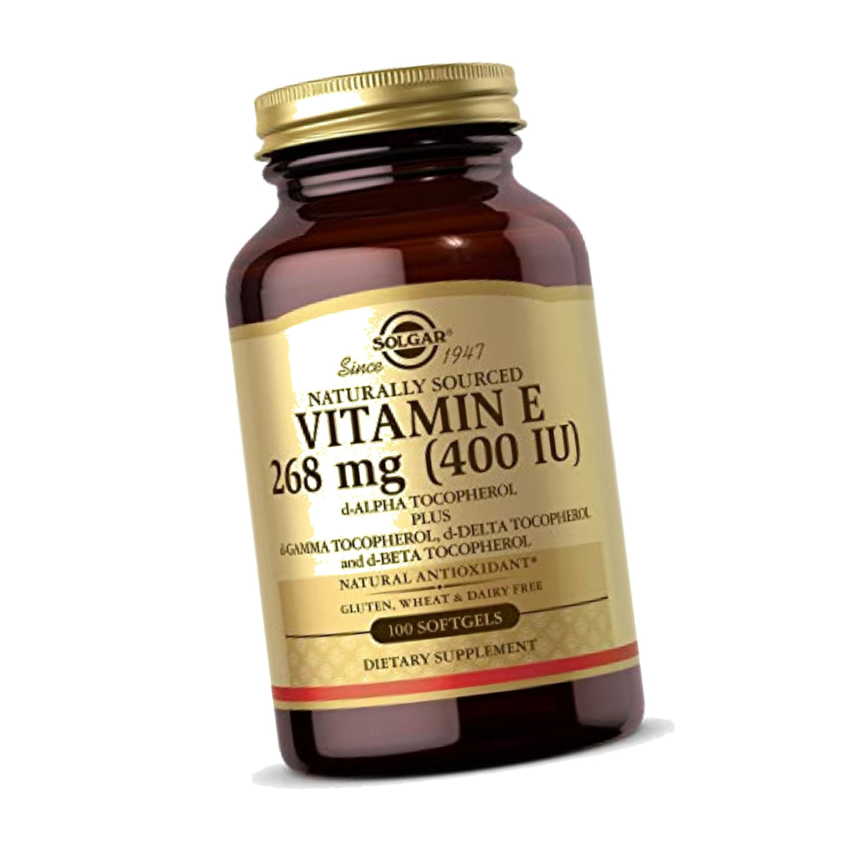 Solgar Vitamin E 268 MG (400 IU) (d-Alpha Tocopherol & Mixed Tocopherols), 100 Softgels - Supports Immune System & Skin Nutrition - Natural Antioxidant - Gluten Free, Dairy Free - 100 Servings