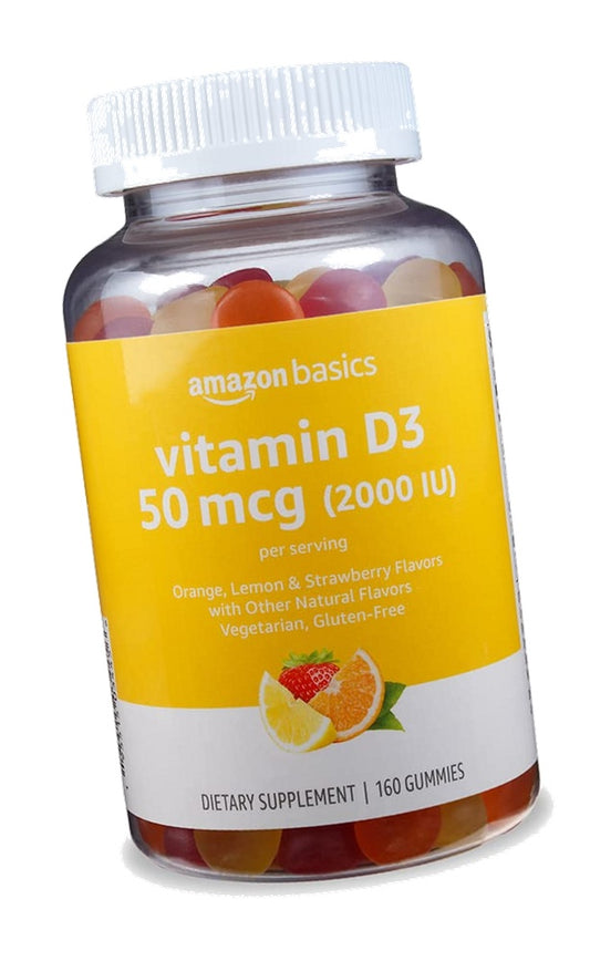 Amazon Basics Vitamin D3 2000 IU Gummies, Orange, Lemon & Strawberry, 160 Count (2 per Serving) (Previously Solimo)