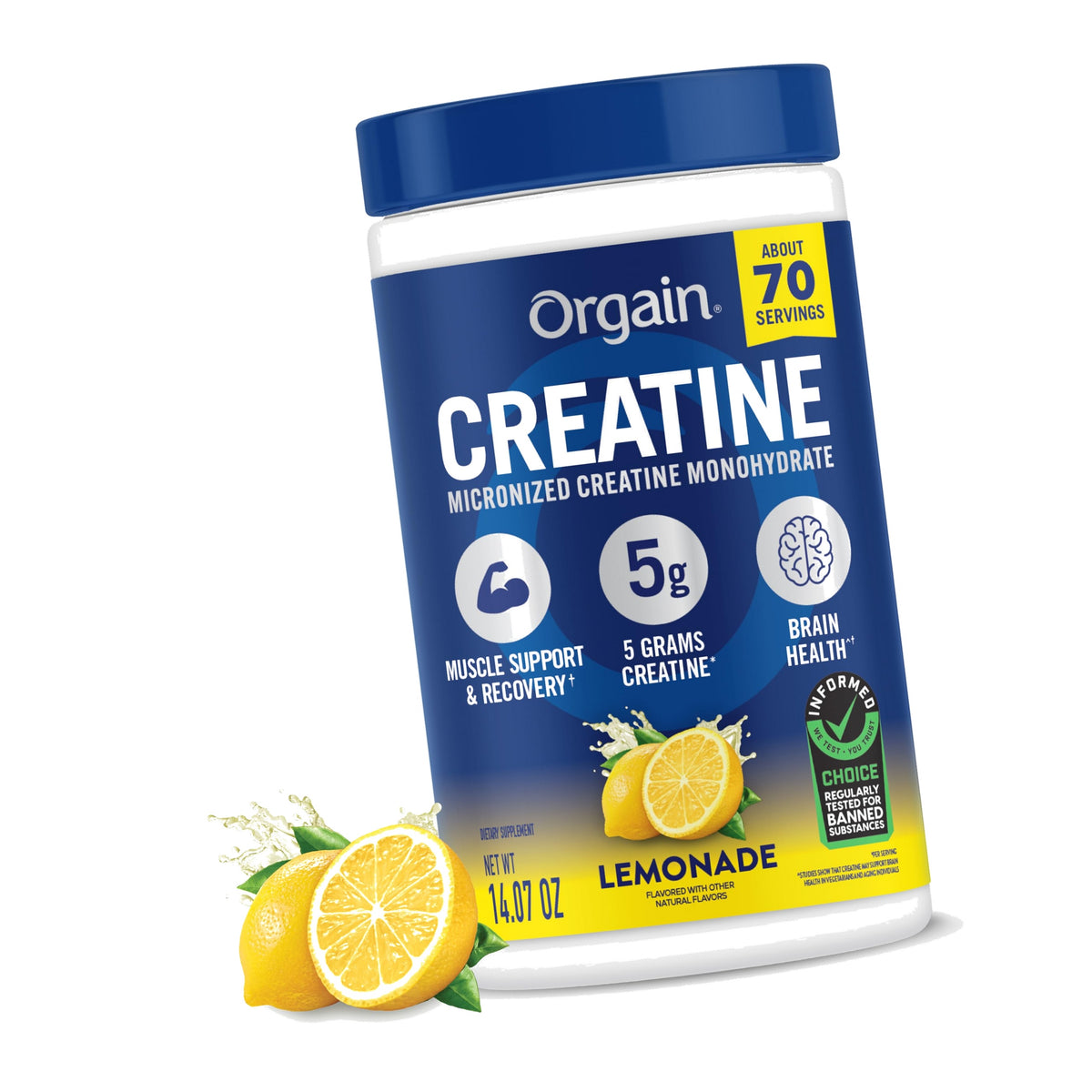 Orgain 5g Creatine Monohydrate Micronized Powder, Lemonade, 70 Servings