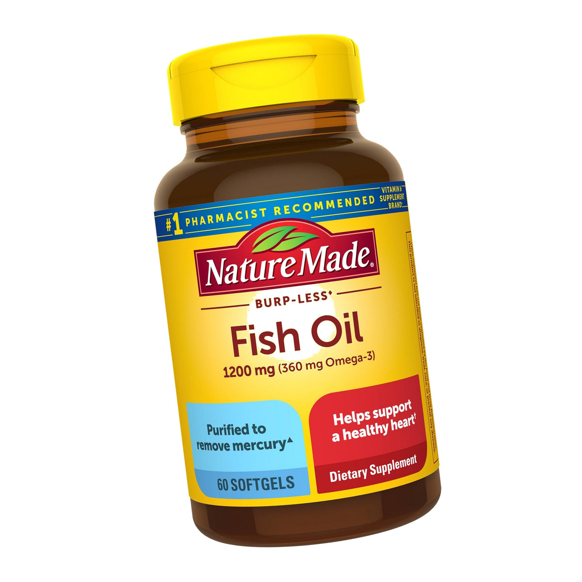 Nature Made Burp Less Fish Oil Omega 3, 1200 mg Softgels, 60 Softgels