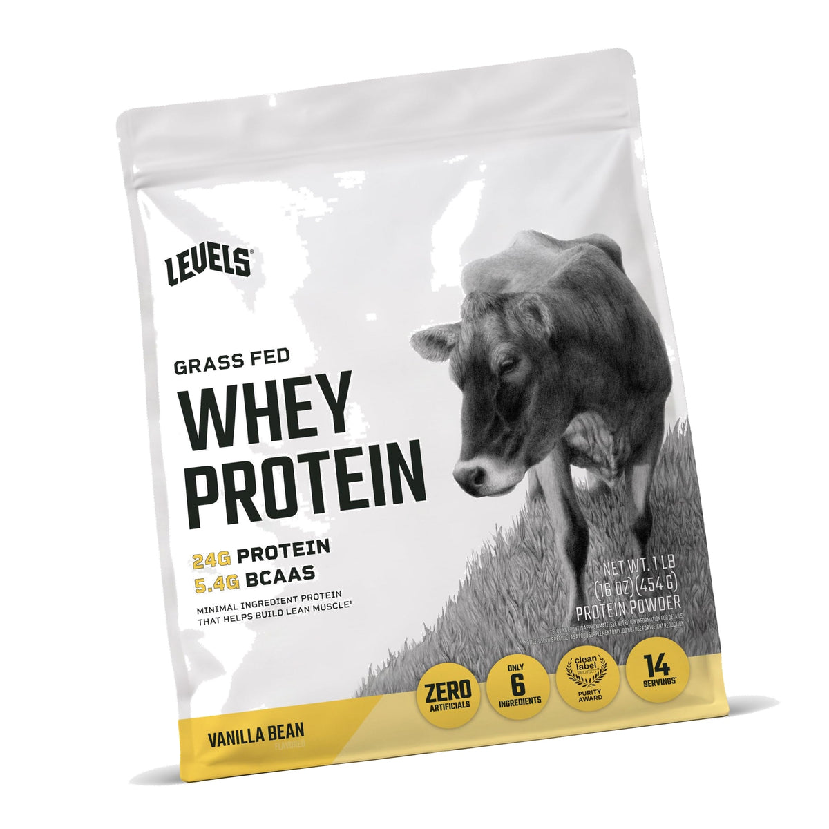 Levels Whey Protein Powder, No Artificial Ingredients, Vanilla Bean, 1LB