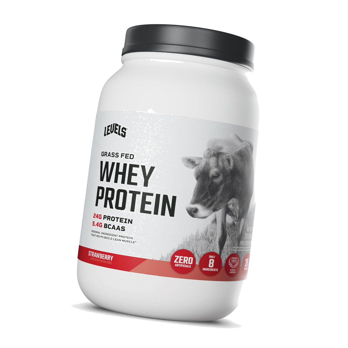 Levels Whey Protein Powder, No Artificial Ingredients, Strawberry, 2LB