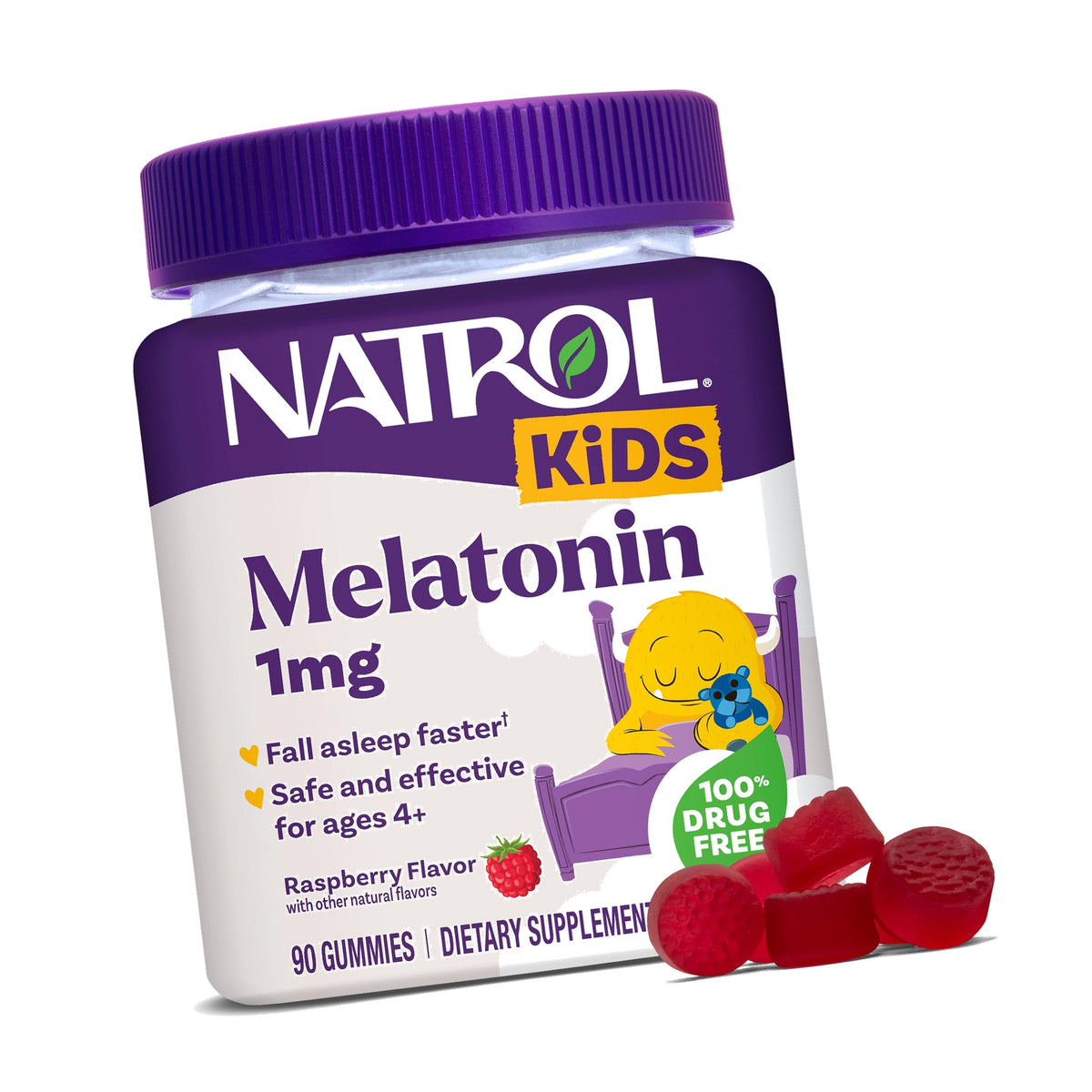 Natrol Kids Melatonin 1mg, for Restful Sleep, 90 Raspberry-Flavored Gummies