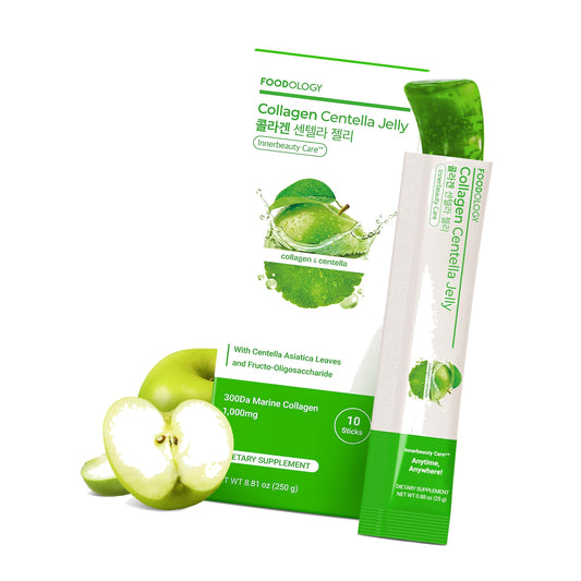FOODOLOGY Coleology Collagen Centella Jelly, Gree Apple Flavor, 10 Sticks