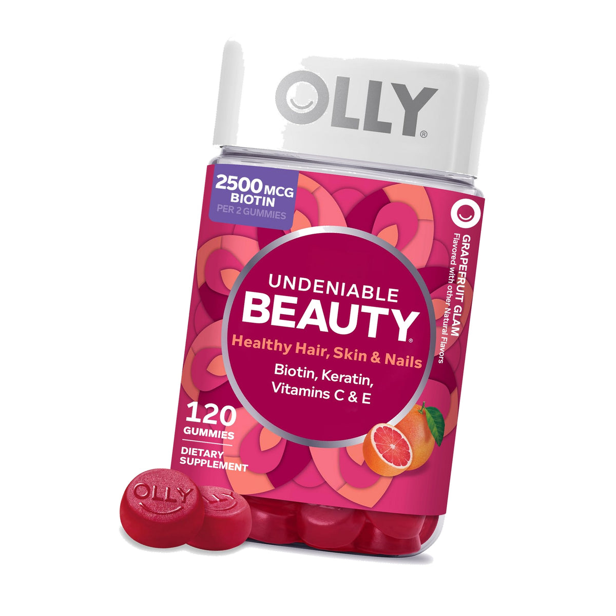 OLLY Hair Skin and Nails Gummies, Undeniable Beauty, Biotin - 120 Count