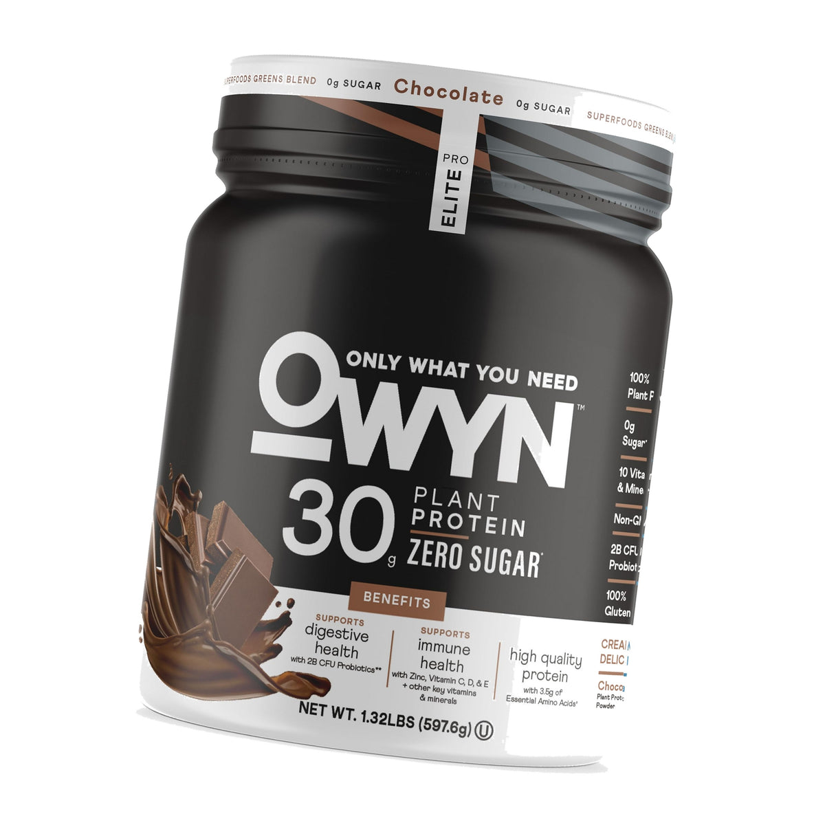 Owyn Only What You Need Pro Elite High Protein Powder, 30g Vegan Protein for Workout Recovery, Delicious Smooth Taste, Zero Sugar, Low Net Carbs, Chocolate, 12 Servings (1.32 LB)