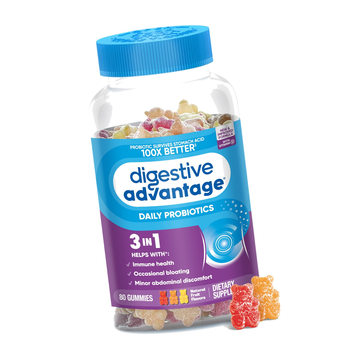 Digestive Advantage Daily Probiotic, Natural Fruit Flavor - 80ct Gummies