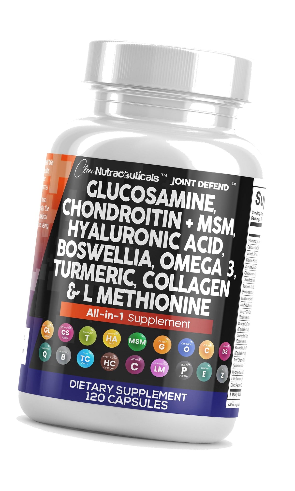 Glucosamine Chondroitin MSM Collagen Joint Supplements for Women & Men with Turmeric Curcumin, Collagen, Hyaluronic Acid, Boswellia Omega 3 Knee Flexibility Support Complex Vitamin Capsules 120 Count