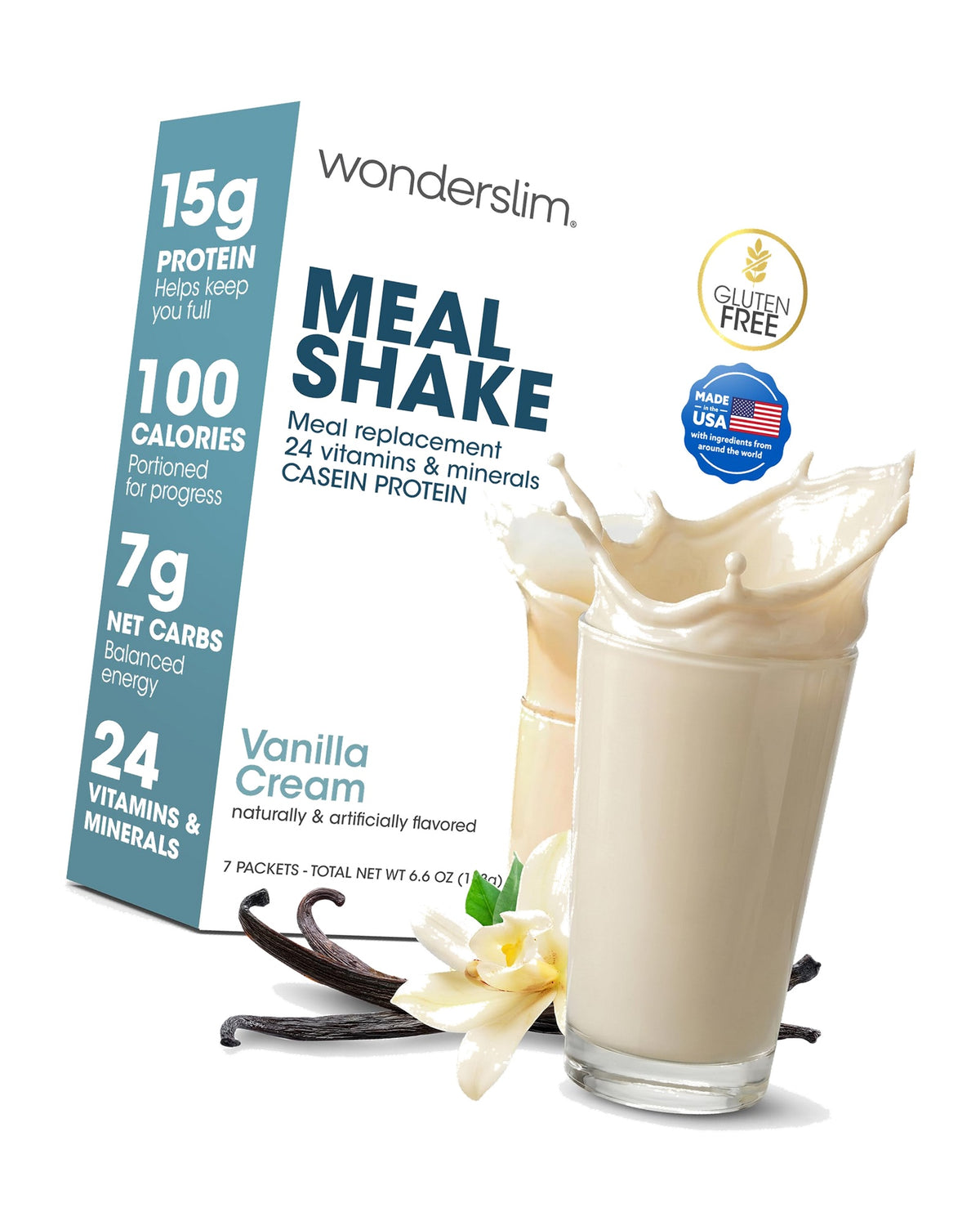 Wonderslim Protein Meal Replacement Shake – 7 Count Packets (Vanilla Cream)