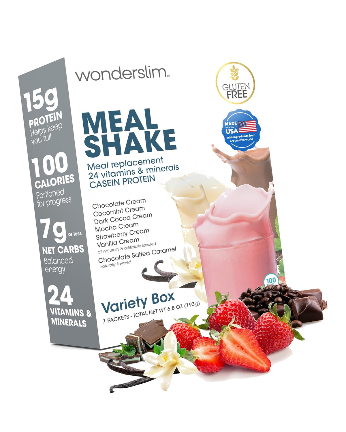 Wonderslim Protein Meal Replacement Shake – 7 Count Packets (Variety Pack)