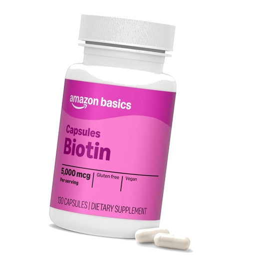 Amazon Elements Vegan Biotin 5000 mcg - Hair, Skin, Nails, 130 Capsules (4 month supply) (Packaging may vary)