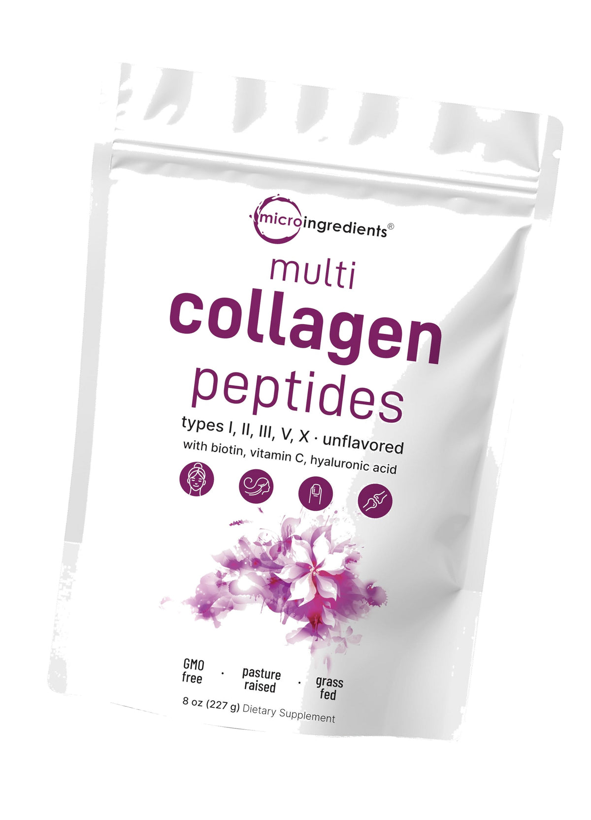 Micro Ingredients Multi Collagen Peptides Powder, 8oz (20 Servings) – Hydrolyzed Type I,II,III,V,X with Biotin, Hyaluronic Acid, Vitamin C – Unflavored Collagen for Women & Men, Easy Dissolve
