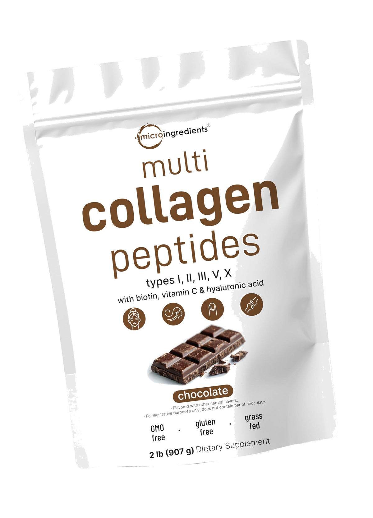 Micro Ingredients Multi Collagen Peptides Powder, 2lb | Type I, II, III, V, X + Biotin, Vitamin C & Hyaluronic Acid | Chocolate Flavor | Supports Hair, Skin & Joint Health | Keto, Non-GMO