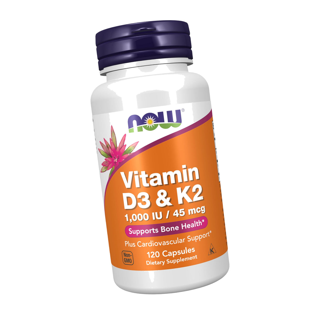 NOW Supplements, Vitamin D-3 & K-2, 1,000 IU/45 mcg, 120 Veg Caps