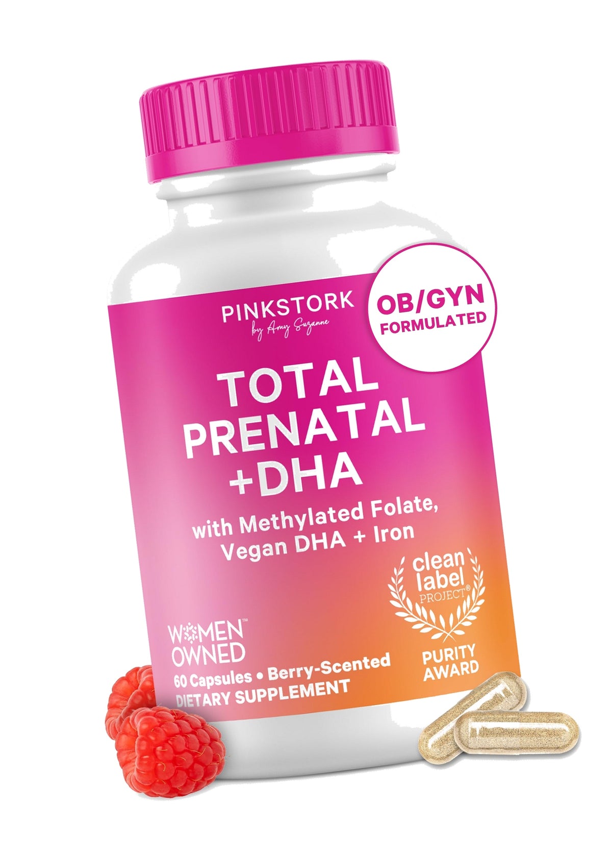 Pink Stork Total Prenatal + DHA, Vegan, Clean Label Award, 60 Ct, Berry
