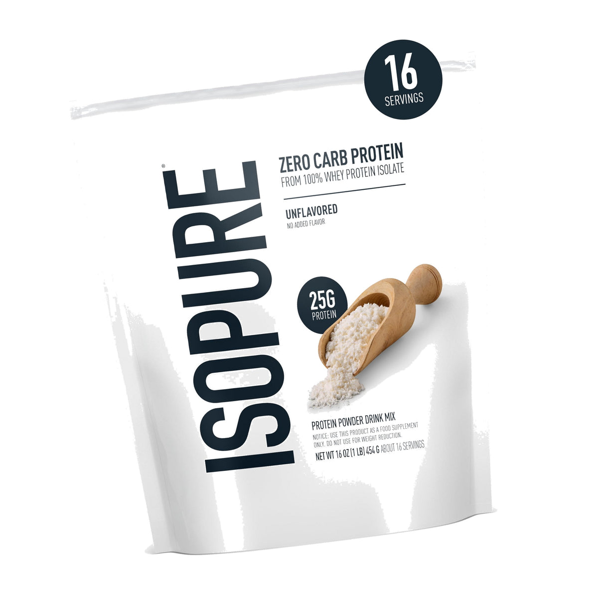 Isopure Zero Carb Whey Isolate Protein Powder, Unflavored 1 LB