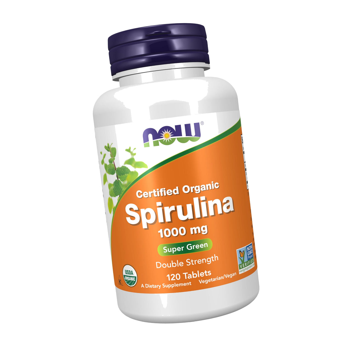 NOW Supplements, Organic Spirulina 1,000 mg, Double Strength, 120 Tabs