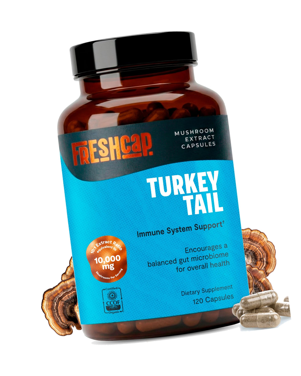 Freshcap Turkey Tail Mushroom, Gut & Immune Support, 120 Capsules