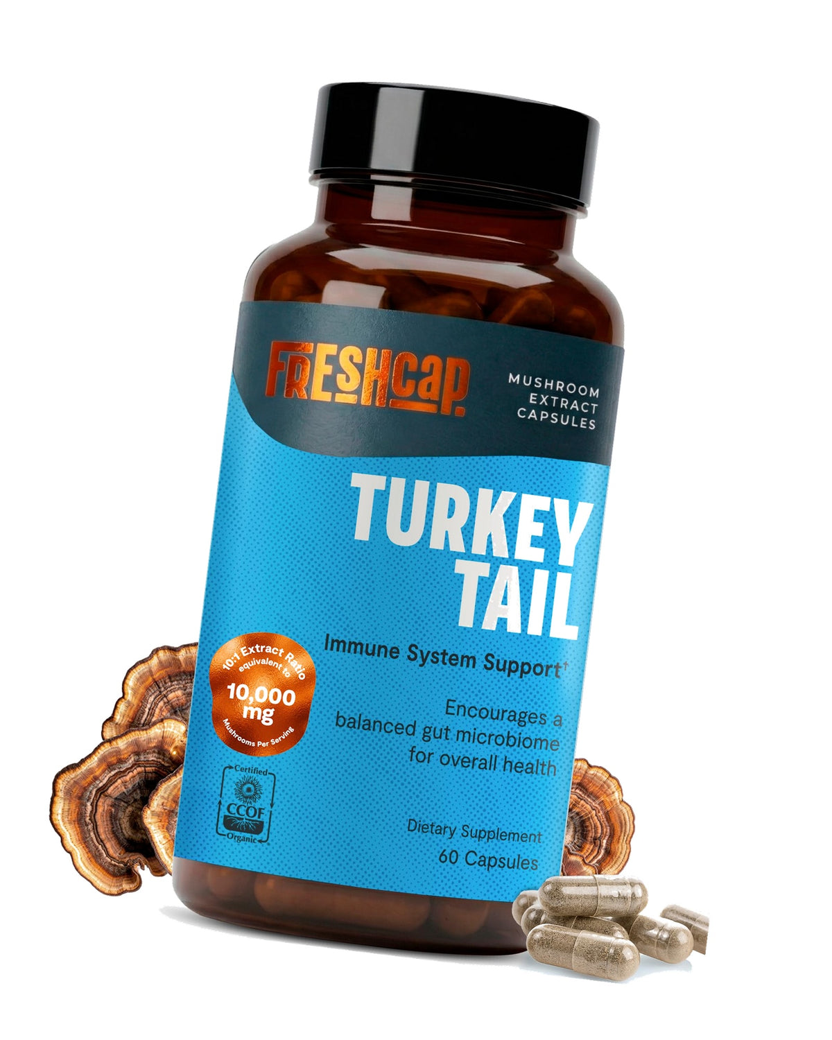 Freshcap Turkey Tail Mushroom, Gut & Immune Support, 60 Capsules
