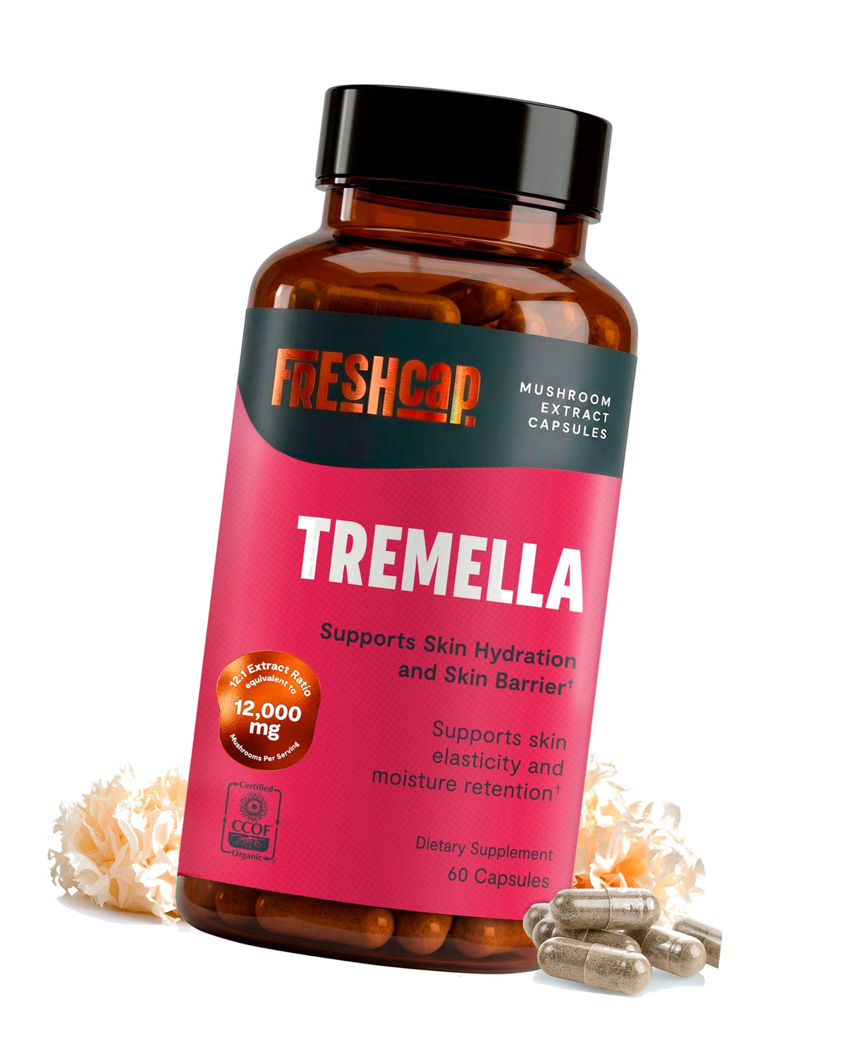 FreshCap Mushrooms Premium Organic Tremella Supplement, 60 Capsules