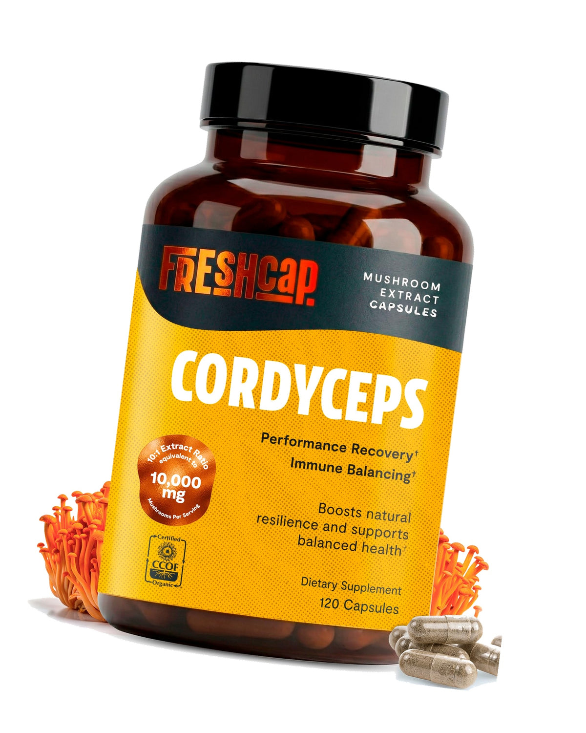FreshCap Cordyceps Mushroom Capsules, USDA Organic,120 Capsules