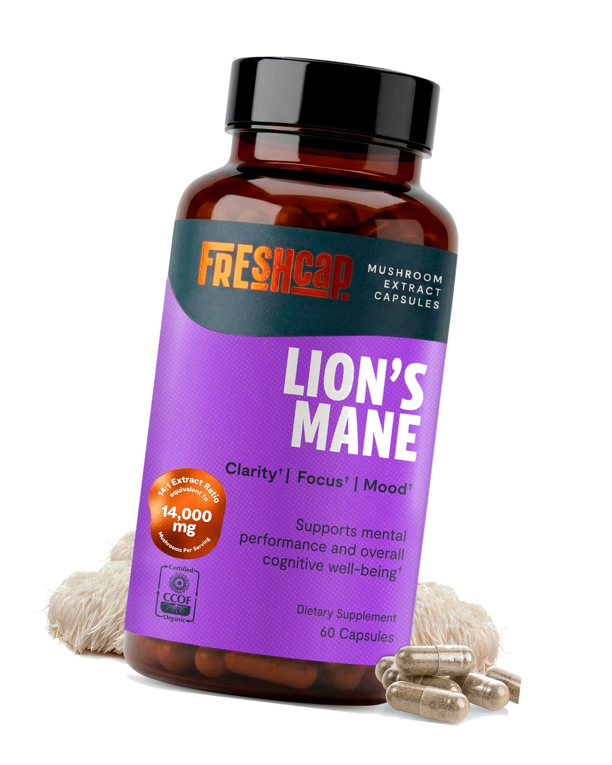 Freshcap Lions Mane Mushroom Supplement - Cognitive Support, 60 Capsules