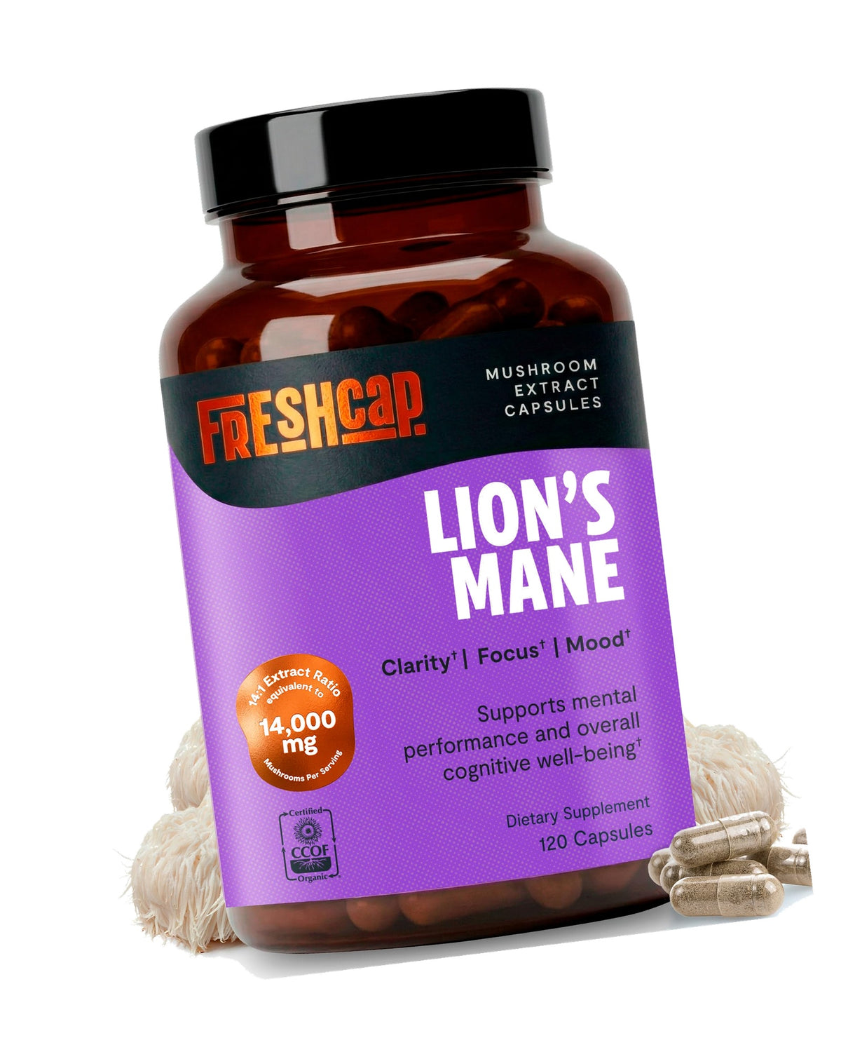 Freshcap Lions Mane Mushroom Supplement - Cognitive Support, 120 Capsules
