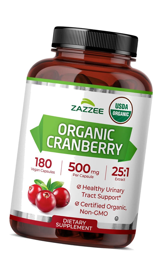 Zazzee USDA Organic Cranberry 25:1 Extract, 500mg per Capsule, 180 Capsules