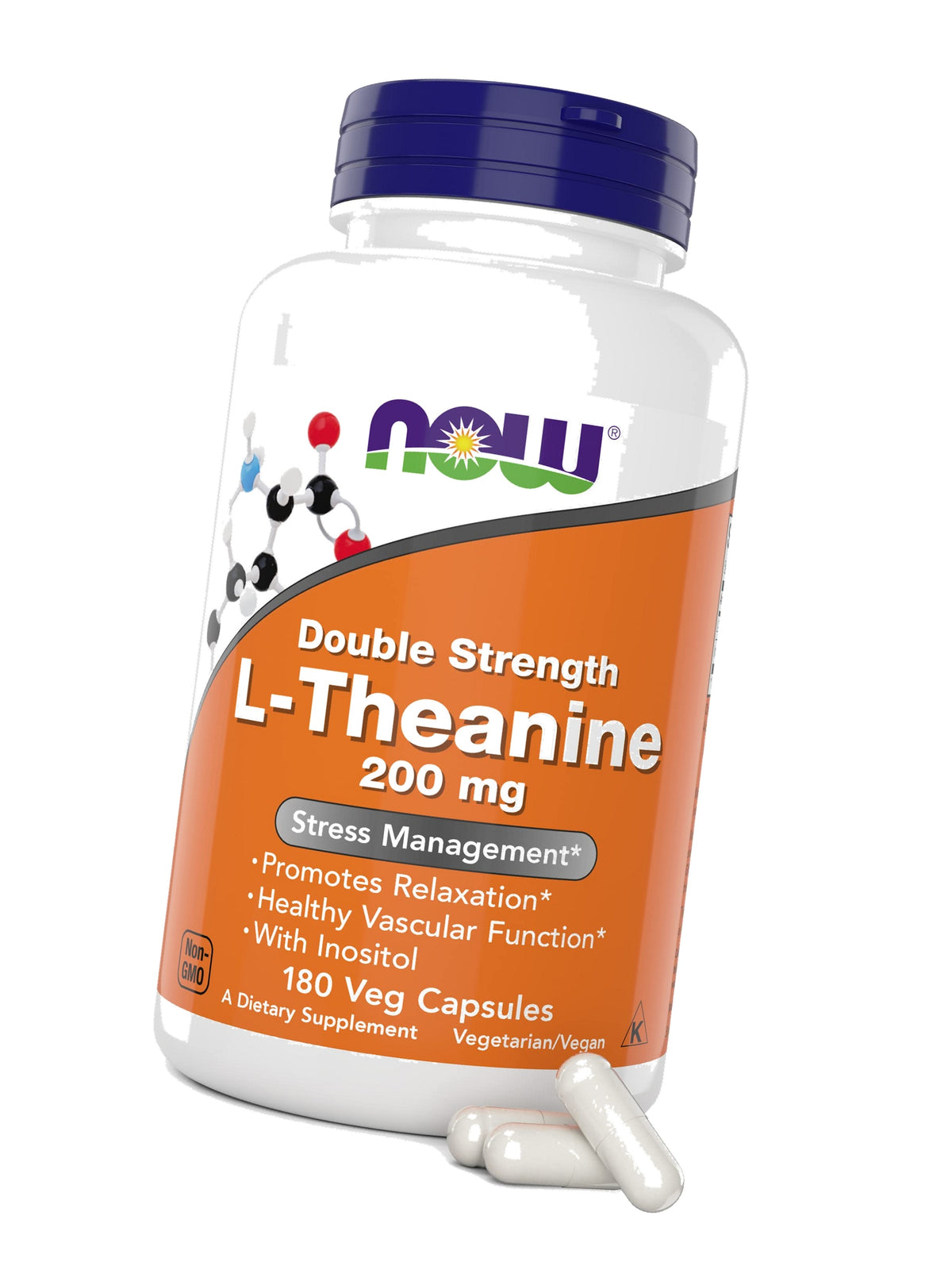 NOW Foods L-Theanine, Double Strength 200 mg Per Cap - 180 Veg Capsules - Enhanced with 100mg Inositol - Vegetarian, Non-GMO - Ltheanine 200mg Supplement