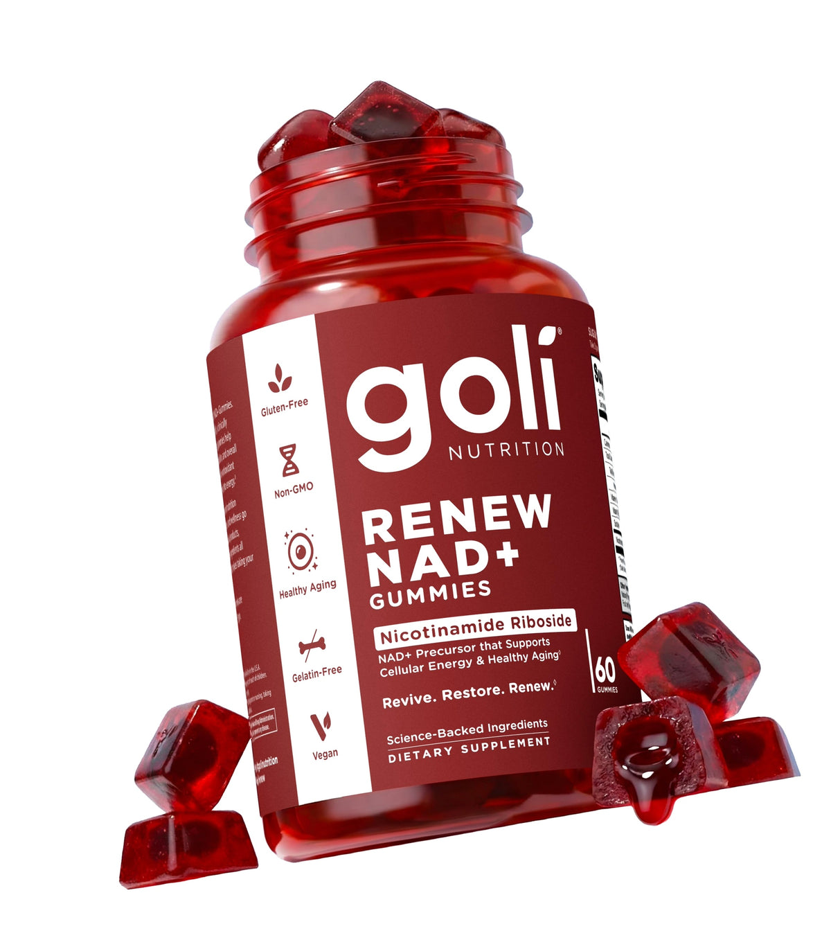 Goli World’s First Renew NAD+, 60 Count – Nicotinamide Riboside (NR) – Cellular Energy & Healthy Aging Support – Vegan, Non-GMO, Gelatin-Free Liquid-Center Gummies