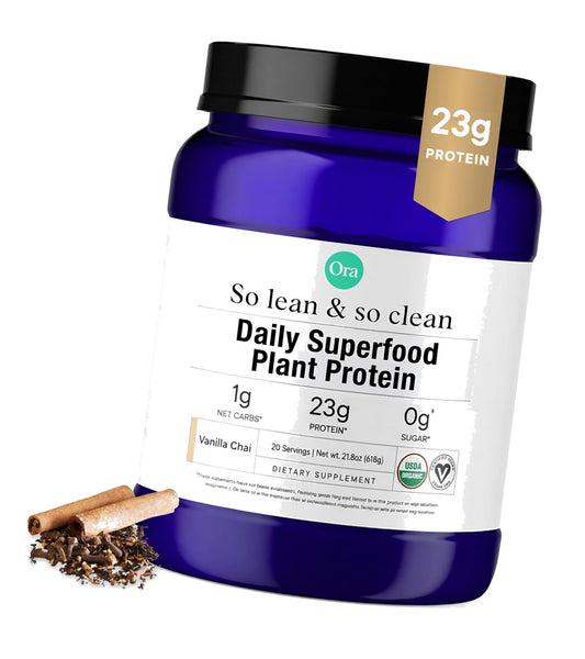 Ora Organic Vegan Protein Powder for Women & Men, Vanilla Chai, 20 Servings