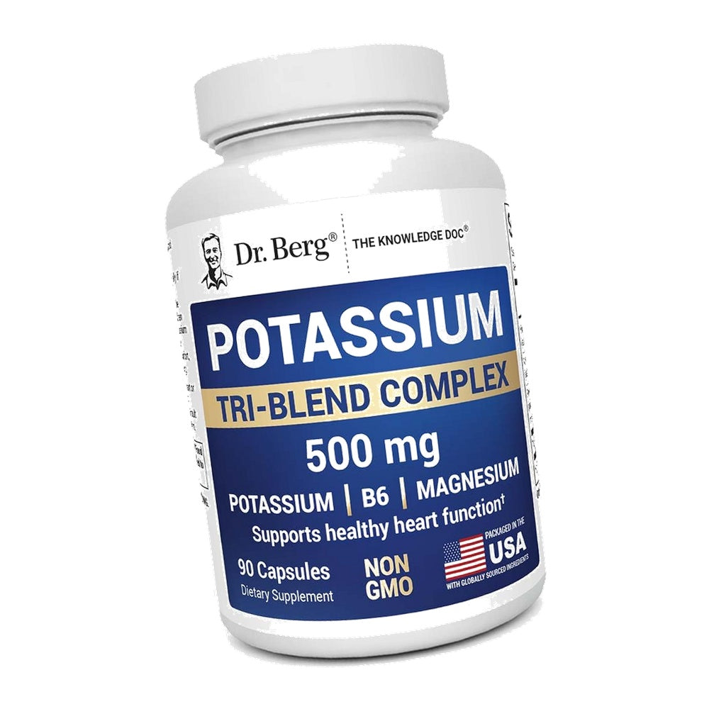 Dr. Berg Potassium Tri-Blend Complex – 500 mg Potassium Supplement for Muscle & Nerve Support* – Maximum Strength Potassium Formula w/Magnesium, B6 & Taurine – 90 Capsules