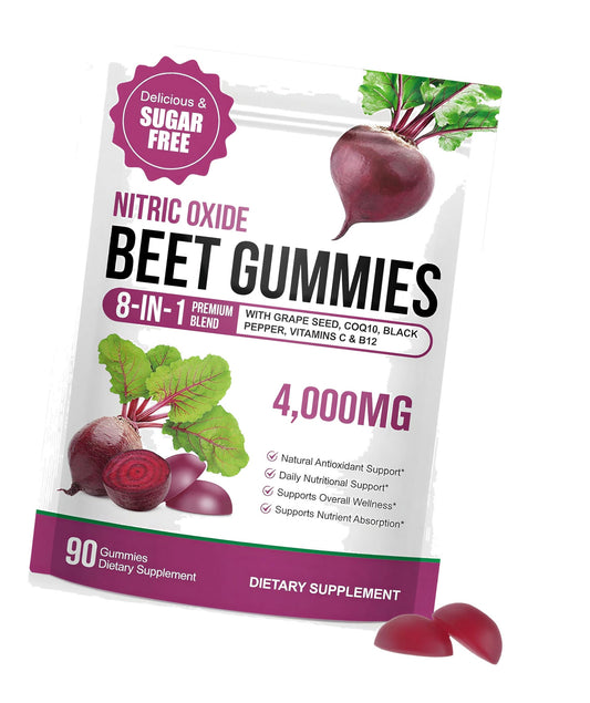 ECHTEYUN Super Beetroot Gummies, 8 in 1 Beet Root 4,000mg with Grape Seed Extract & CoQ10, Sugar Free - 90 Count (1)